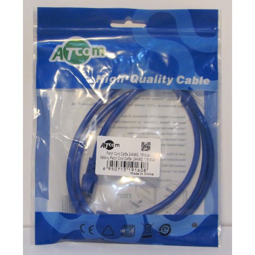 Кабель UTP Patch cord Cat5e 1м Atcom 24AWG голубий