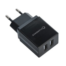 Зарядний пристрій AC220->2*USB 5V2000мА Florence FL-1021-K чорний