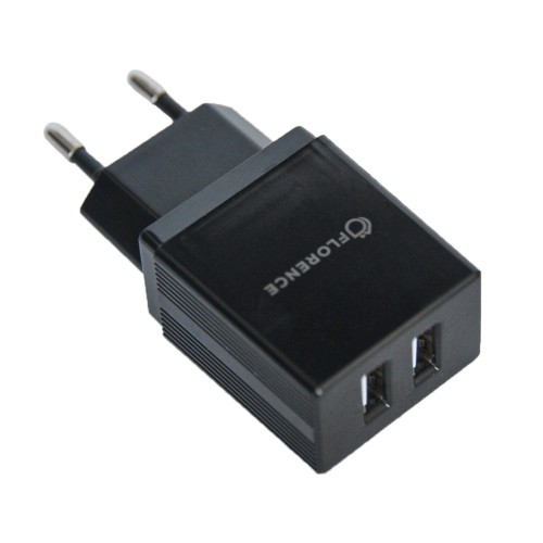 Зарядний пристрій AC220->2*USB 5V2000мА Florence FL-1021-K чорний