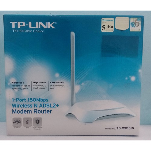 Мережевий маршрутізатор(ADSL, Router) TP-Link TD-W8151N Wi-Fi 802.11n, g, b 150Mbps 1WAN, 4LAN