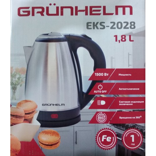 Акція Чайник електричний нержавійка Grunhelm EKS-2028 1,8л н /диск 1500Вт