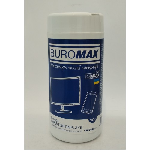 Чистящий засіб салфетки чистящі Buromax BM.0802 для чистки екранів та оптики (13*15см) банка /80шт