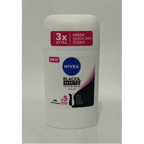 Дезодорант жіночій сухий Nivea Black&white Clear (невидимий захист) для чорного і білого 50мл
