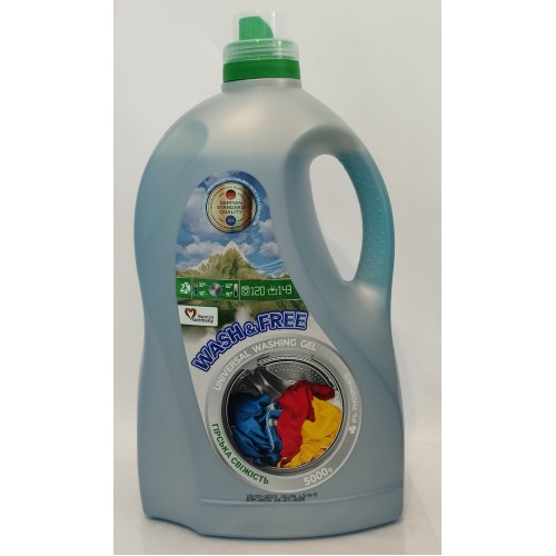 Акція-10% Гель для прання Wash&Free універсал Гірська свіжість /5л (Німечина)