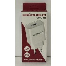 Зарядний пристрій AC220->USB 5V2100мА Grunhelm GWC-01 білий