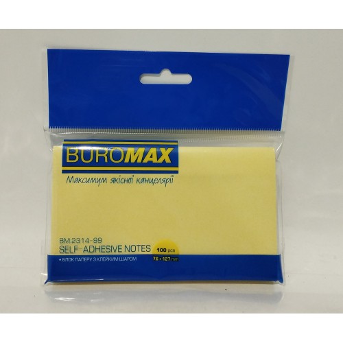 Папір-стікер для нотат. Buromax 76х127 /100шт ВМ 2314-99 мікс /шт