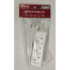 Подовжувач 1,8м Grunhelm W03W18M євро 3 гнізда білий (2500Вт, 16А, 2*1, 0мм)