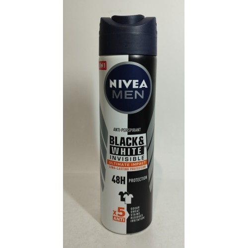 Акція Дезодорант чоловічий спрей Nivea Black & White Invisible Ultimate для чорного і білого150мл