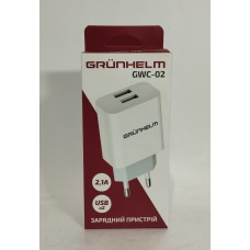 Зарядний пристрій AC220->2*USB 5V2100мА Grunhelm GWC-02 білий