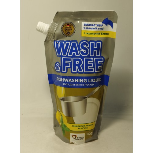 Акція Засіб для посуду рідкий Wash&Free Дой-пак лимон та м`ята /500мл